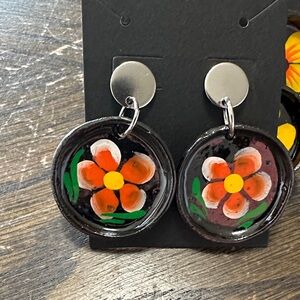 MEXICANA Floral Earrings - Orange and Green